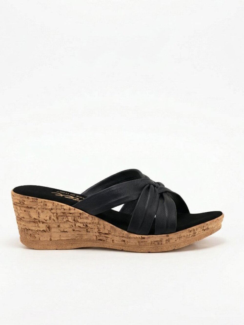 NWOT Onex Gayle-2 Slip-on Wedge Cork Heel Sandal Soft Twist Leather Black 7